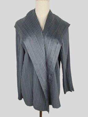 Babette SF Moss Green Pleated Lightweight Open Jacket S Plisse Issey Style